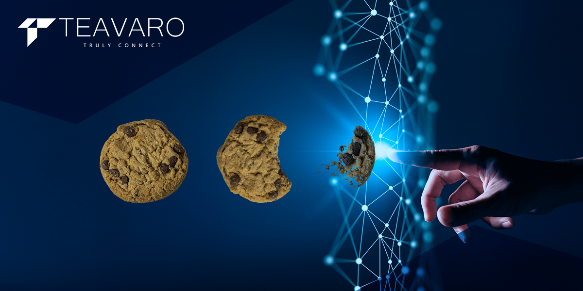 Darstellung des Themas Third-Party-Cookies mit digitaler Transformation und Datensicherheit symbolisiert durch ein zerbrochenes Cookie.